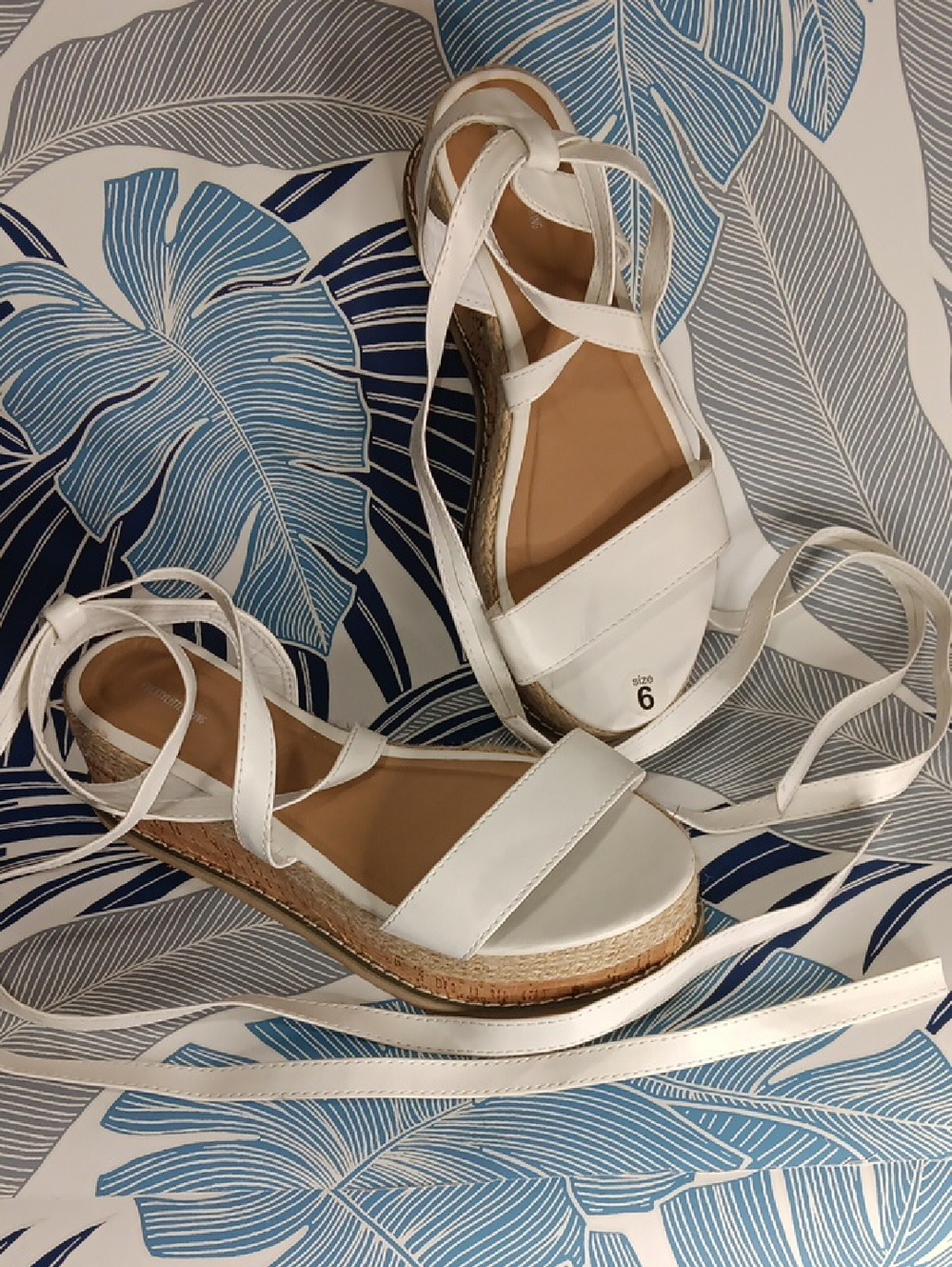 Women's White Lace-Up Espadrille Wedge Sandals